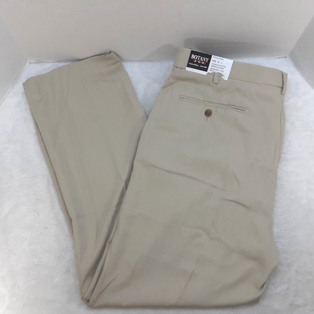 Botany 500 Dress Pants Mens 40x32 Beige Slacks Flat Front Straight Classic NWT